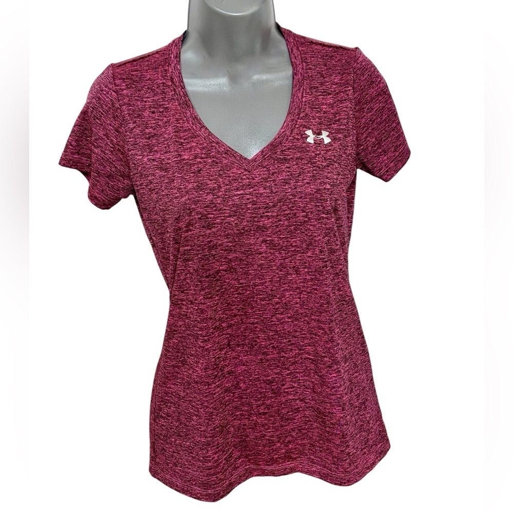 Under Armour Women's Heathered Magenta V-Neck Tee. Sz. S